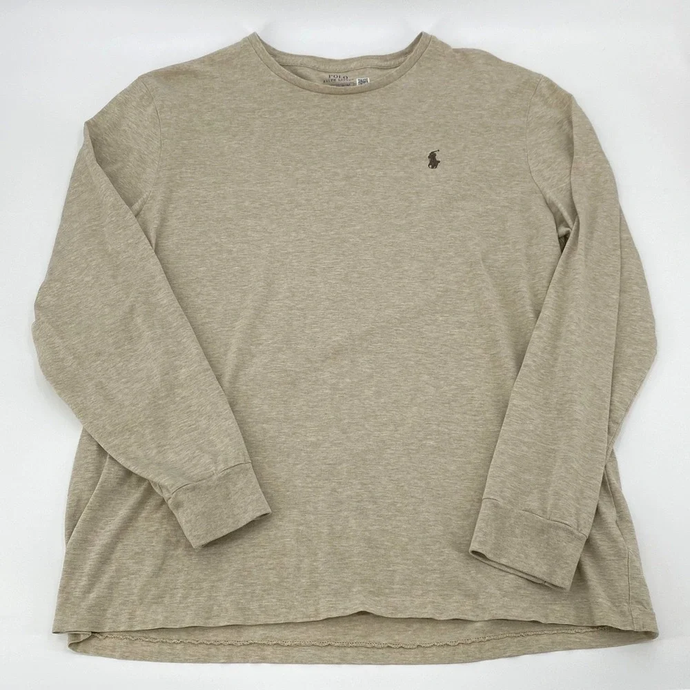 Polo Ralph Lauren‎ Mens XL Tan Heather Long Sleeve Pony Logo Crewneck T-Shirt